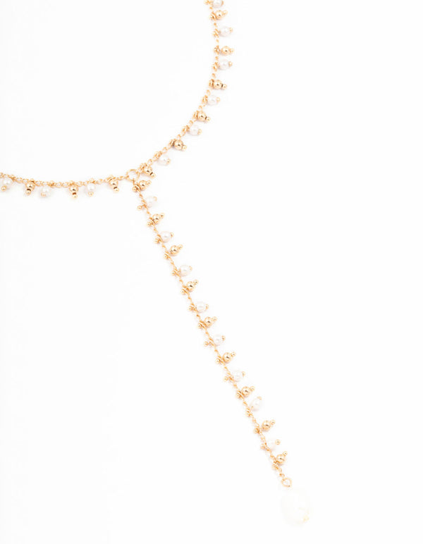 Gold Fine Pearl Y-Necklace