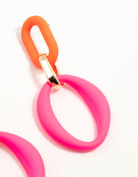 Pink & Orange Coated Metal Link Drop Earrings - link has visual effect only