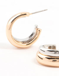 Mixed Metals Gold & Silver Plated Multiple Layer Hoop Earrings - link has visual effect only