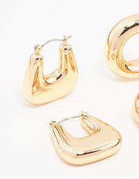 Gold Chunky Mixed Shaped Hoop Earrings 3-Pack - link has visual effect only