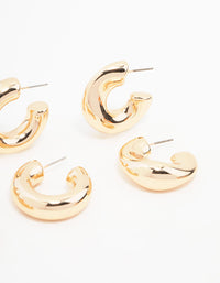 Gold Chunky Mixed Shaped Hoop Earrings 3-Pack - link has visual effect only