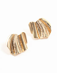 Gold Diamante Crinkle Fan Stud Earrings - link has visual effect only