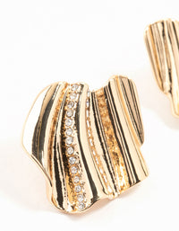 Gold Diamante Crinkle Fan Stud Earrings - link has visual effect only