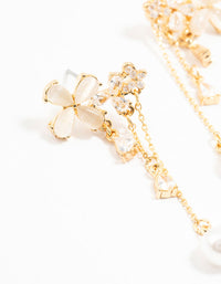 Gold Plated Flowers, Pearls & Pear Cubic Zirconia Drop Earrings - link has visual effect only