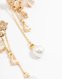 Gold Plated Flowers, Pearls & Pear Cubic Zirconia Drop Earrings - link has visual effect only