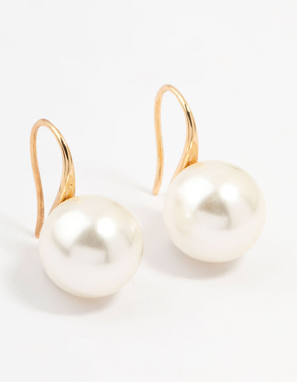 Gold Plated Medium Pearl Hook Earrings