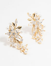 Gold Plated Cubic Zirconia Flower & Mini Pearl Earrings - link has visual effect only