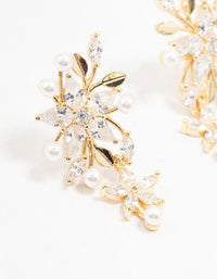 Gold Plated Cubic Zirconia Flower & Mini Pearl Earrings - link has visual effect only