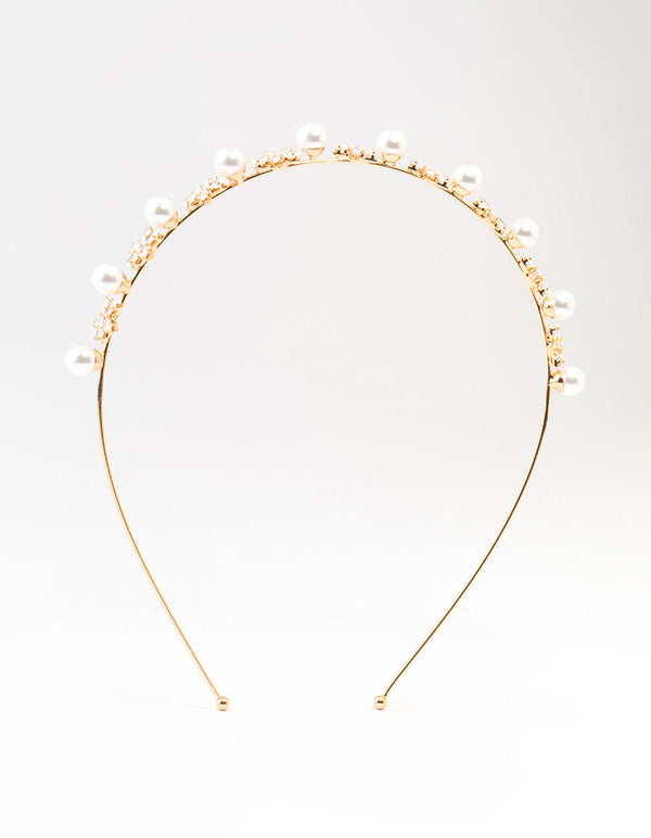 Gold Alternating Flower & Pearl Headband