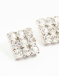 Rhodium Circular Diamante Square Statement Studs - link has visual effect only