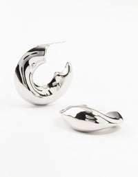 Rhodium Melted Wave Hoop Earrings - link has visual effect only