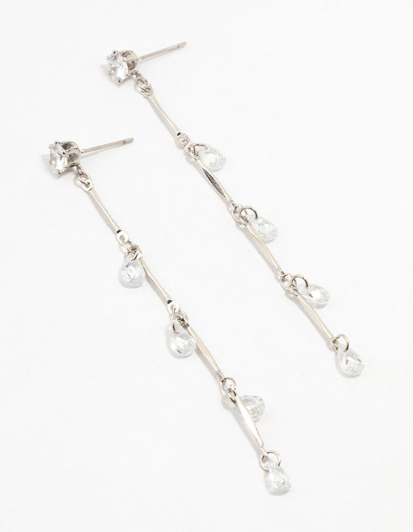 Rhodium Cubic Zirconia Droplet Drop Earrings