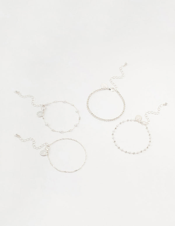 Silver Dainty Pearl Bracelets & Anklets Set