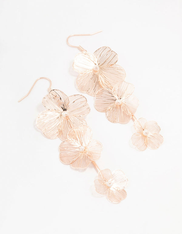 Rose Gold Lazercut Flower Drop Earrings