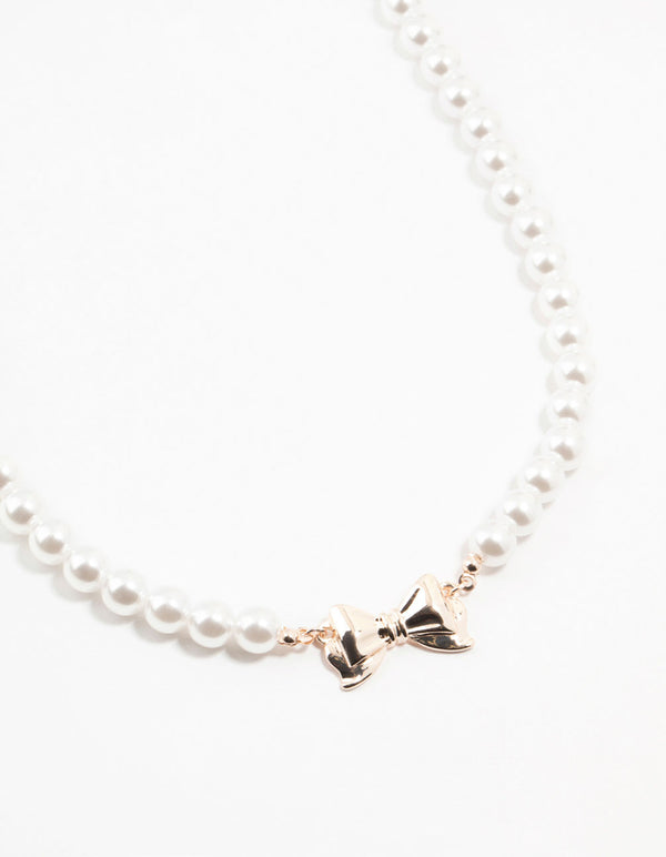 Rose Gold Pearl Bow Pendant Necklace