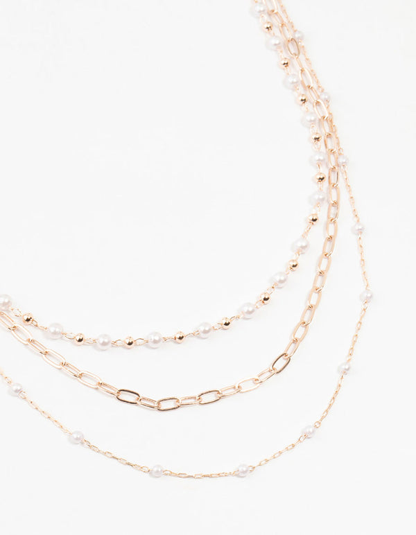 Rose Gold Fine, Station & Pearl Necklace