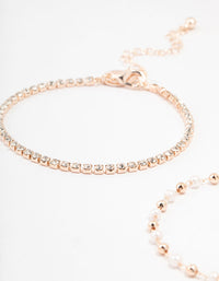 Rose Gold Dainty Pearl Bracelets & Anklets 4-Pack - link has visual effect only