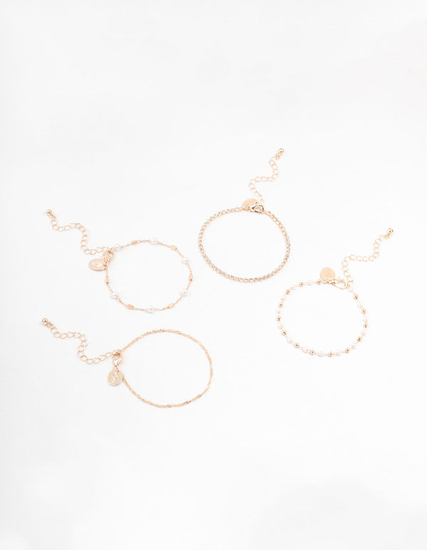 Rose Gold Dainty Pearl Bracelets & Anklets 4-Pack