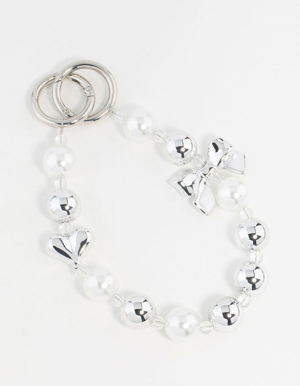 Plastic Bow & Pearl Heart Keychain