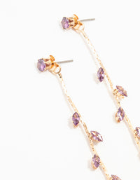 Gold Purple Cubic Zirconia Petal Long Drop Earrings - link has visual effect only