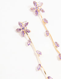 Gold Purple Cubic Zirconia Flower Vine Drop Earrings - link has visual effect only