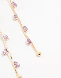 Gold Purple Cubic Zirconia Flower Vine Drop Earrings - link has visual effect only