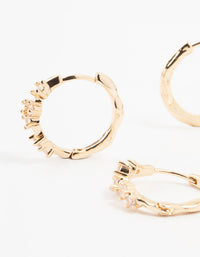 Gold Twisted & Cubic Zirconia Hoop Earrings 2-Pack - link has visual effect only