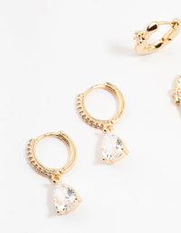 Gold Square & Cubic Zirconia Drop Hoop Earrings Pack - link has visual effect only