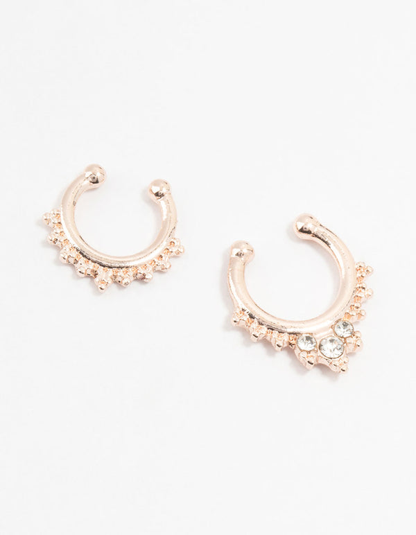 Rose Gold Diamante Ball Faux Septum Rings 2-Pack