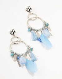 Silver Light Blue Feather Dream Catcher Drop Earrings - link has visual effect only