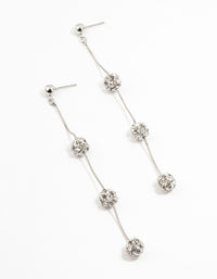 Silver 3 Row Diamante Ball Drop Earrings - link has visual effect only