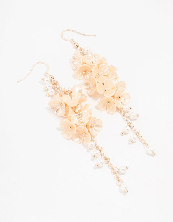 Rose Gold Plastic Pearl Petal Drop Earrings