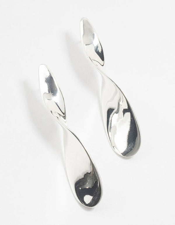 Silver Smooth Twisted Drop Earrings