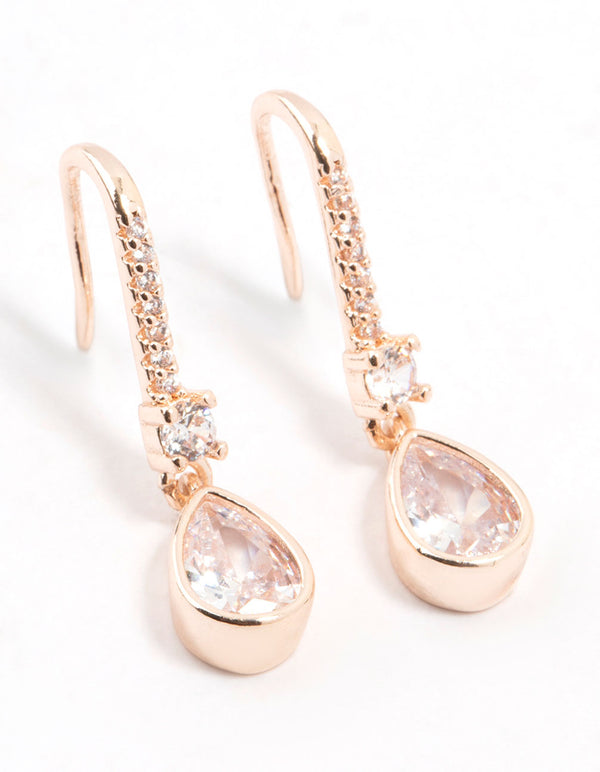 Rose Gold Plated Pave Hook Pear Drop Earrings