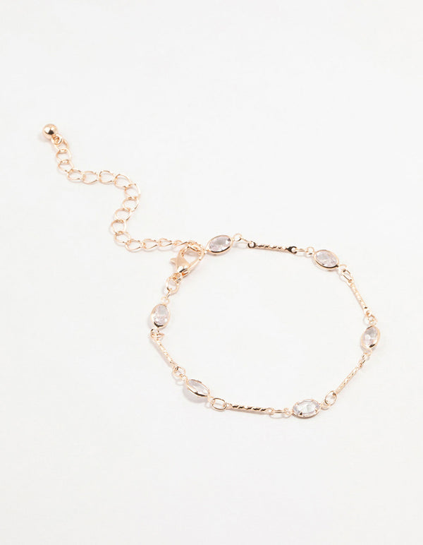 Rose Gold Plated Oval Cubic Zirconia Station Bracelet