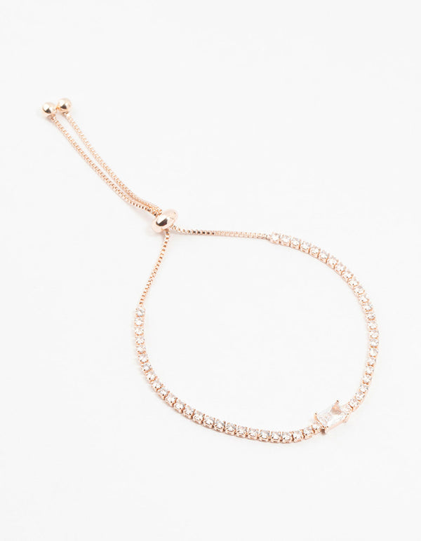 Rose Gold Plated Pave & Baguette Cubic Zirconia Bracelet