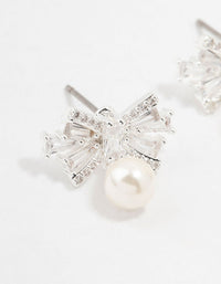 Small Cubic Zirconia Bow & Pearl Silver Stud Earrings - link has visual effect only