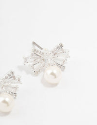 Small Cubic Zirconia Bow & Pearl Silver Stud Earrings - link has visual effect only