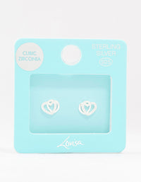 Sterling Silver Cubic Zirconia Heart Link Stud Earrings - link has visual effect only
