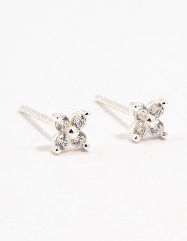 Sterling Silver Cubic Zirconia Micro Flower Stud Earrings