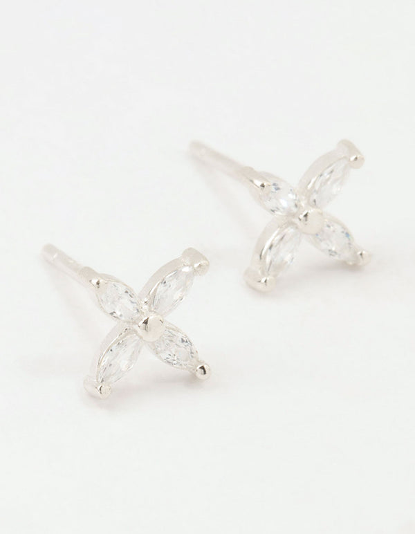 Sterling Silver Cubic Zirconia Mini Flower Stud Earrings