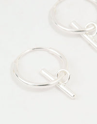 Sterling Silver Clean T Bar Drop Hoop Earrings - link has visual effect only