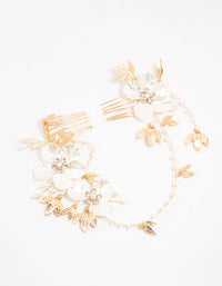 Gold Pearlised Flower Trio Draped Comb Head Piece - link has visual effect only