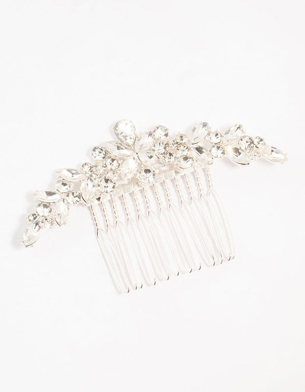 Silver Mixed Cut Cubic Zirconia Hair Comb