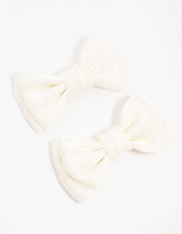 Cream Mini Fabric Bow Tie Hair Clips 2-Pack