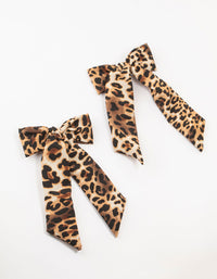 Medium Leopard Print Fabric Bow Clips 2-Pack - link has visual effect only