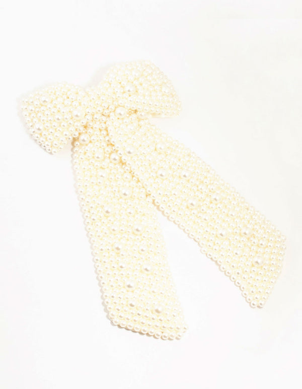 Large Classic Fabric Pearl Bow Clip