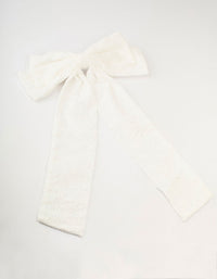 Large White Fabric Broderie Bow Clip - link has visual effect only