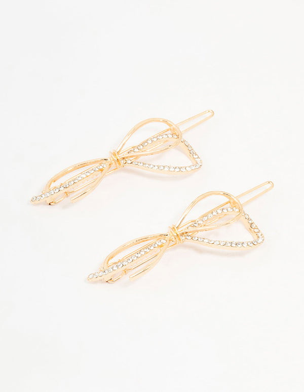 Gold Bow & Diamante Detailing Clips 2-Pack