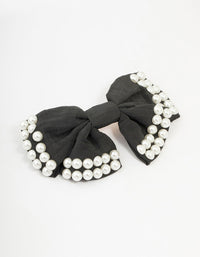 Black & White Short Pearl Bow Barrette Clip - link has visual effect only